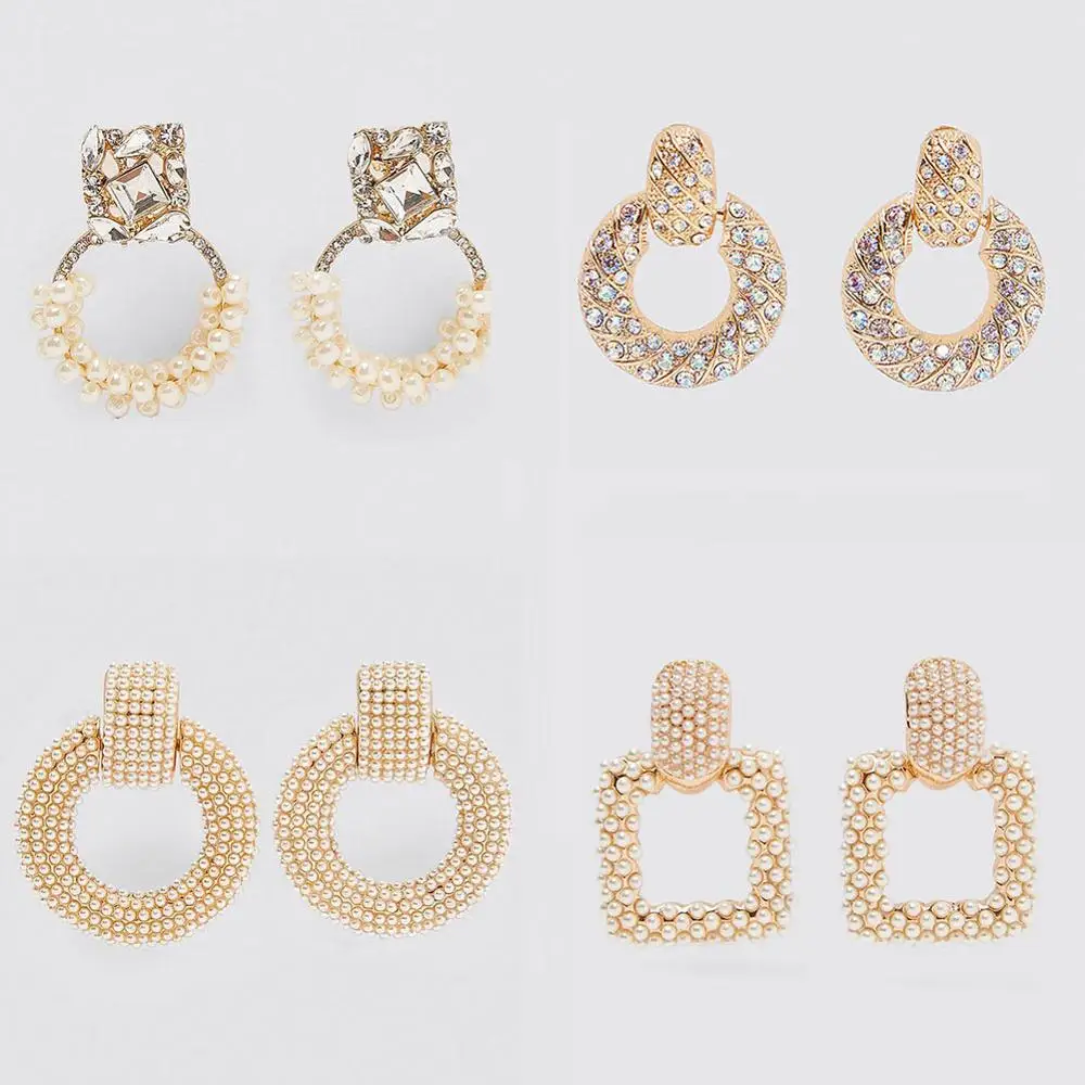 

Girlgo ZA Round Dangle Drop Earrings Women Shiny Crystal Circle Pendientes Maxi Gold Statement Earrings Jewelry Christmas Gift