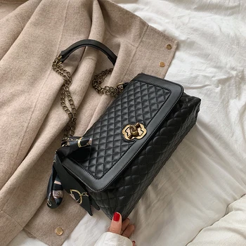 

2019 Louis Brand Classic Diamond Lattice Shoulder Bags for Women 2019 Fashion Scarf Handbag Female Leather Messenger Bolso Mujer