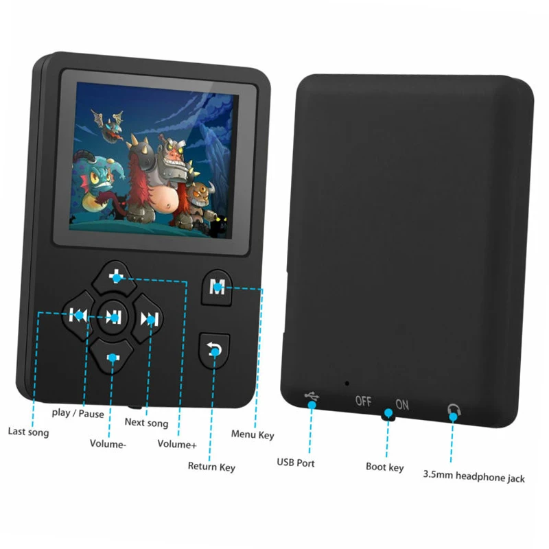 MP3 WAV Запись FM Регистраторы наушников+ MP3 музыкальный плеер 32 Гб 1,8 ''Цвет ЖК-дисплей Экран 180 мА/ч, Батарея Micro Зарядка через usb Порты и разъёмы