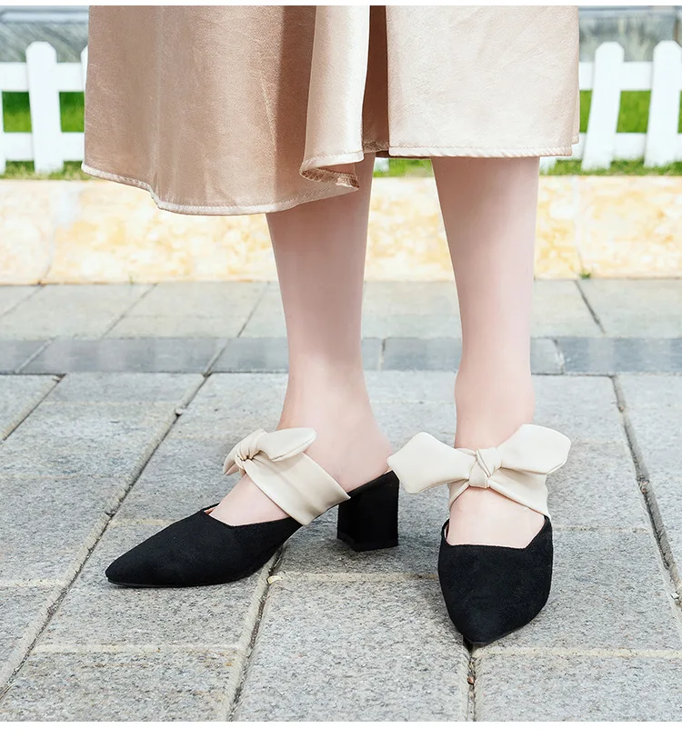 

2019 Spring Casual Women's Slippers Closed-toe Semi-high Heeled WOMEN'S Shoes