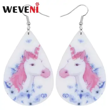 

WEVENI Acrylic Teardrop Anime Unicorn Horse Earrings Drop Dangle Jewelry Ornaments For Women Girl Teens Kid Charm Hot Sales Gift