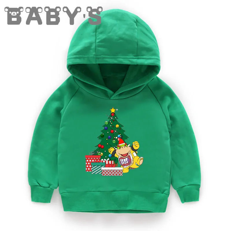 Детские толстовки с капюшоном; детские толстовки с изображением супер Марио и рождественской елки; пуловер для малышей; топы; Одежда для мальчиков и девочек; KMT5524