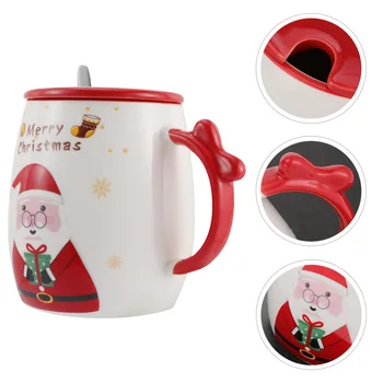 

1 Pc Ceramic Mug Cup Santa Clause Pattern Water Cup (With Lid and Spoon)