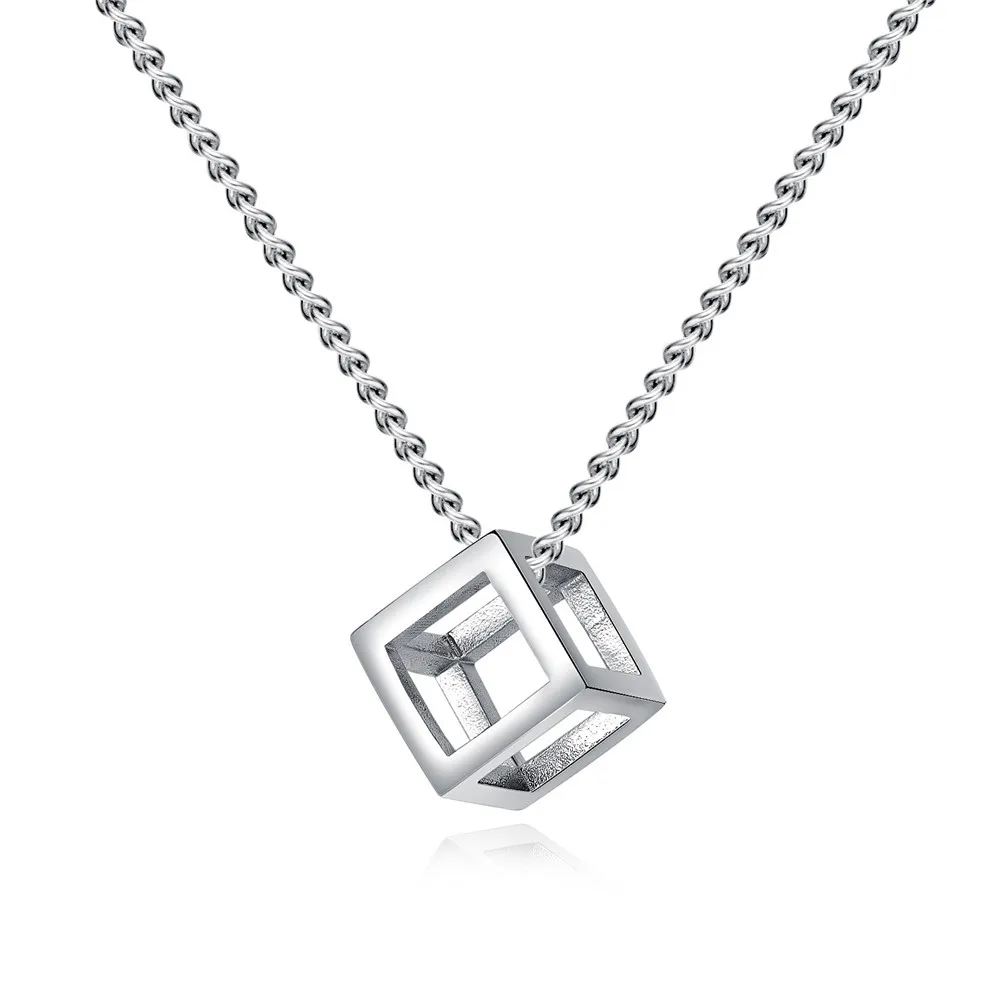 

Woman Fashion Pendants Necklace Jewelry Retro Simple Hollow Quartet Rubik's Cube Personality Long Titanium Steel Necklace Men