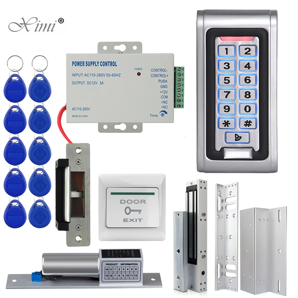 

IP68 Waterproof Access Control System Kit Set Outdoor RFID Keypad + Electric Lock Electromagnetic Locks + Power Supply Outdoor
