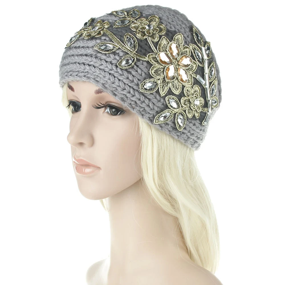 Winter Rhinestone Knitted Headband For Women Girl Warmer Ear Wool Wide