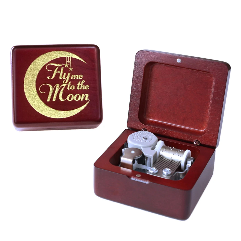 Handmade Wooden FLY Me To The Moon Music Box Birthday Gift For Christmas Valentine's Day Special Collectib For Lovers, Childrens