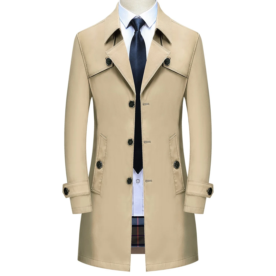Mens Long Trench Coat Belt Male Coats Jacket - Brand Spring