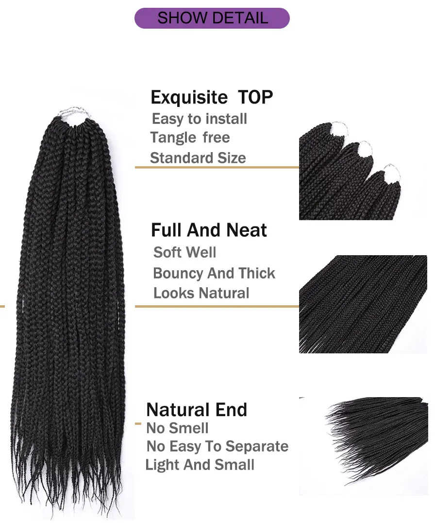 Box Braids Crochet Hair Ombre Synthetic Braiding Hair Extensions Crochet Braids Hair for African Braids Brown for Black Women 6