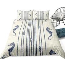 Seahorse Bedding Set Ocean Life Bed Linen Kid Girl Boy Duvet Cover Set Grey White Home
