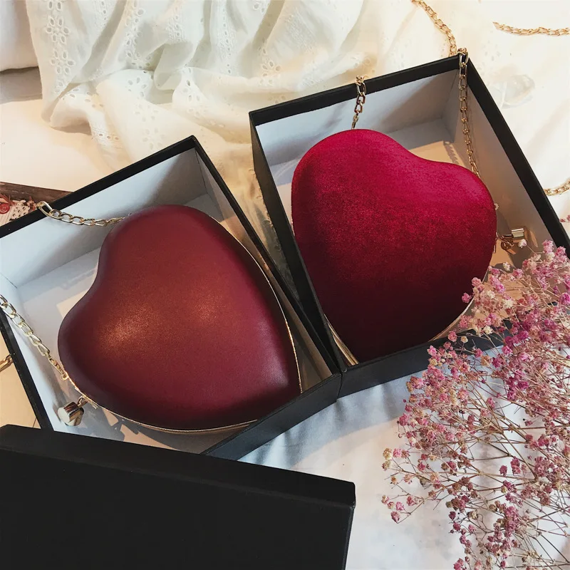 

Hong Kong Style Sweet Ladies' Heart Square Sling Bag (with Box) Dull Polish Shoulder Oblique WOMEN'S Bag