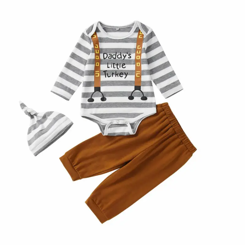 US STOCK Newborn Baby Boy Gentleman Clothes Set Romper Top Pants Hat Autumn Outfit |