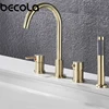 4Pcs Brass Bathroom Bathtub Faucet Bath Faucet Deck Mounted Handheld Tub Mixer Tap Cold Hot Mixer Water Tap With Hand Shower 1