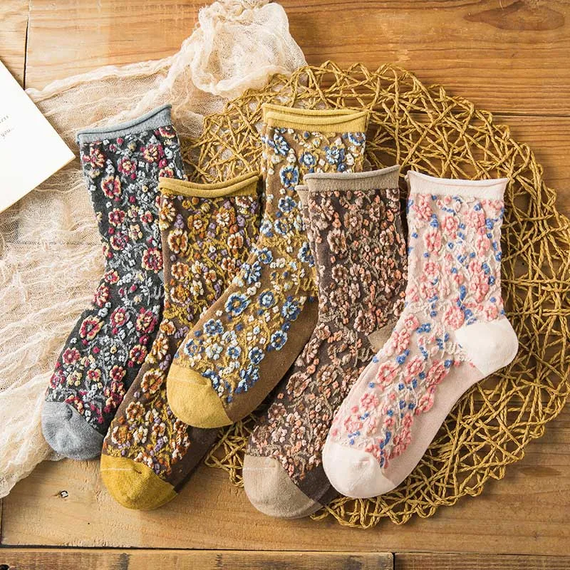 Высококачественные цветные женские хлопковые носки с цветами для весны и зимы