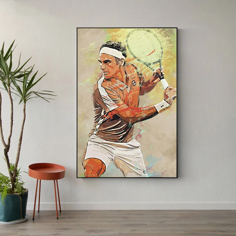 Roger-Federer-Poster-and-Prints-Famous-Tennis-Player-Painting-Canvas ...