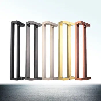 

1 pair Glass/wood door gold handles Stainless steel black long handles Store hotel gate large pulls Door hardware accessories
