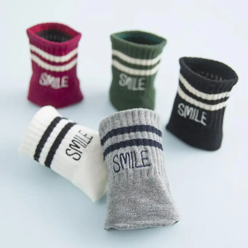 

Preppy Style Women Girls Student Long Crew Socks Double Stripes Smile Letters Embroidery Ankle Harajuku Sports Cotton Hosiery