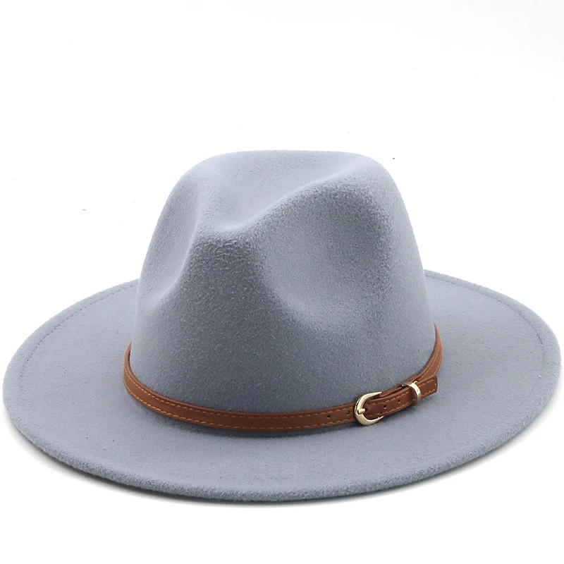 56-60cm White/BlackWide Brim Fedora Hat Women Men Imitation Wool Felt Hats with Metal Chain Decor Panama Jazz Chapeau hat straw fedora hat mens