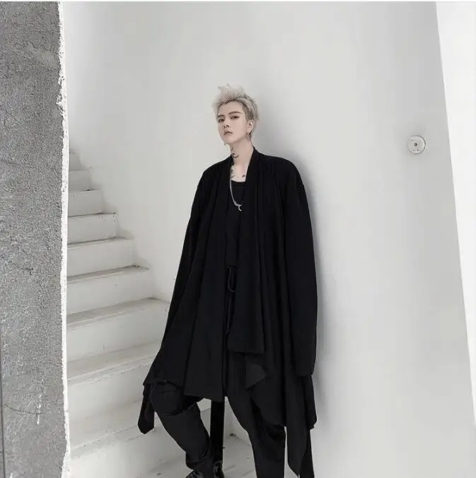 M-XL! Новинка весны, темно-черные, необычные, для мужчин и женщин, индивидуальная, сшитая по индивидуальному заказу, длинная, свободная талия, тонкая, ветровка