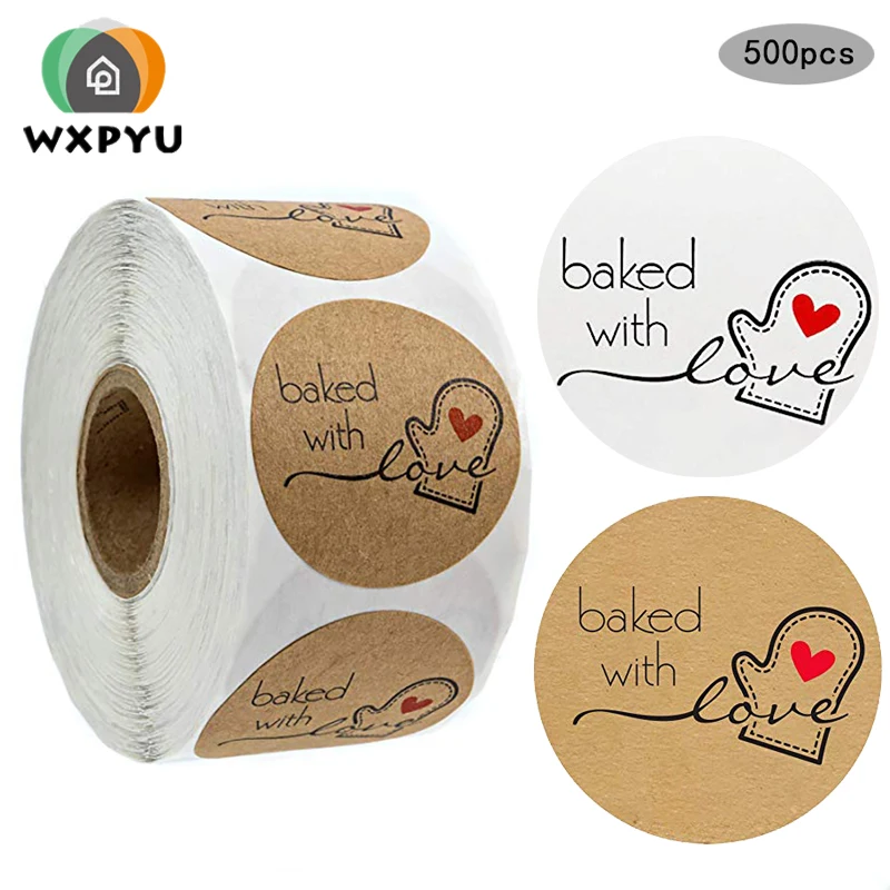 

1 inch Round Natural Kraft Baked with Love Stickers seal labels handmade sticker DIY Gift Stickers Decorative Labels stationery
