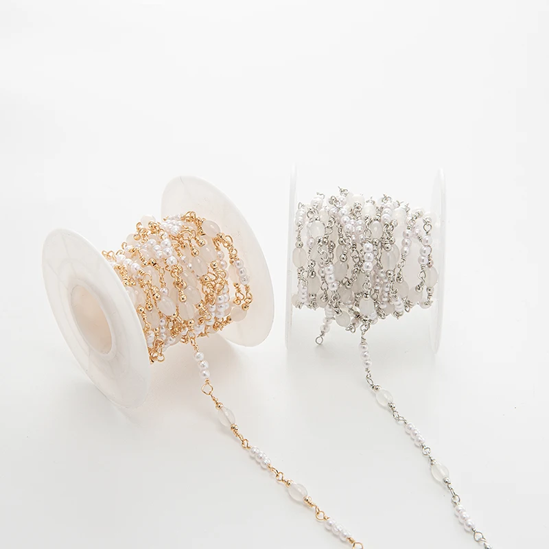 1 Meter Copper Imitation Pearls Chain Acrylic Beads Chains For Jewelry