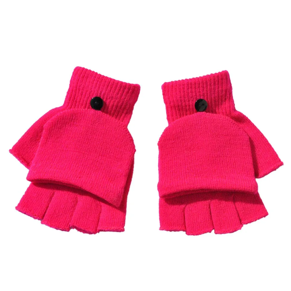 Для женщин мужчин полный палец перчатки осень-зима рука запястье грелка флип-чехол без пальцев Велоспорт езда Сенсорный экран перчатки - Цвет: Hot Pink