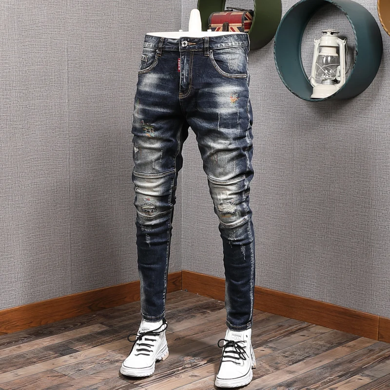 Fashion Streetwear Men Jeans Slim Fit 