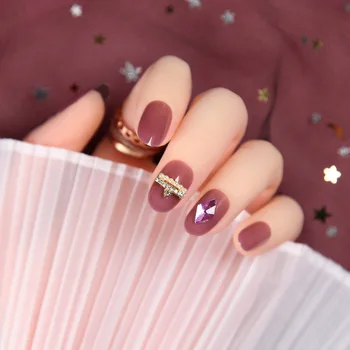 

24pcs/box Wearable Fake Nail tips Ice Transparent Dirty Ash Purple oval head Detachable Full Cover Finger False Nails with Glue