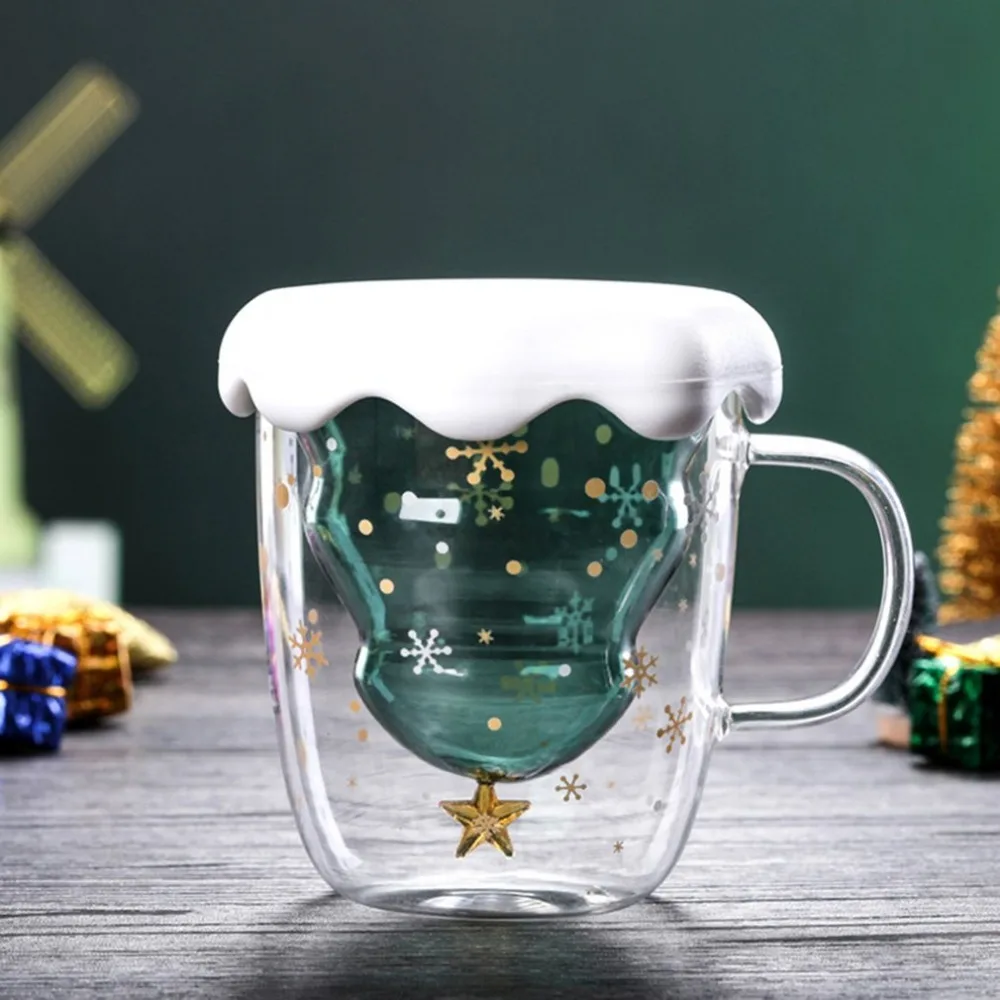 Рождественская стеклянная двойная чашка, стакан для воды, стакан для молока, чашка для кофе, чашка для жизни, Рождественский узор, креативный подарок, Presente de natal
