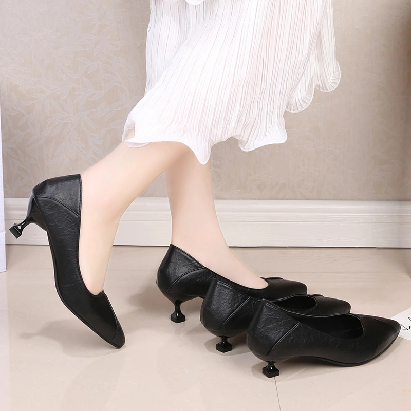 black heels slip on
