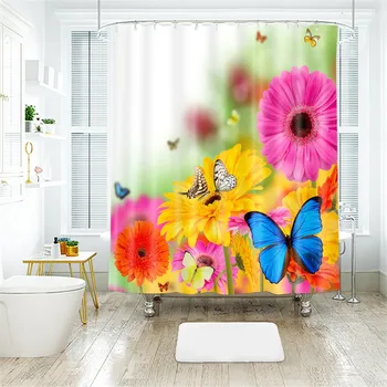 

Flowers Poster Shower Curtains Bathroom Curtain for Home Decoration Waterproof Polyester Fabric Bath Screen Curtain