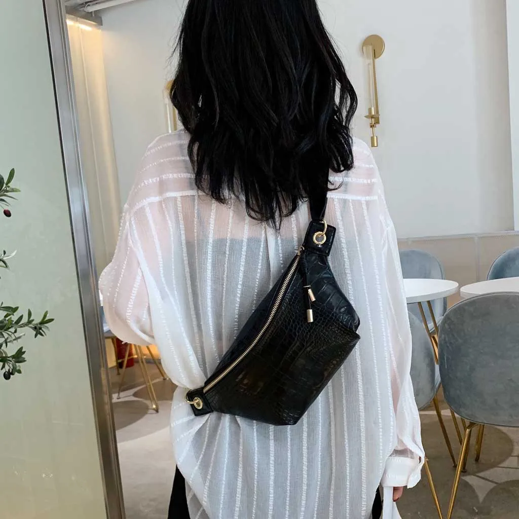 Из искусственной кожи аллигатора поясная сумка для Для женщин 2019 Новая мода Карманы нагрудная сумка в стиле casual сумка через плечо