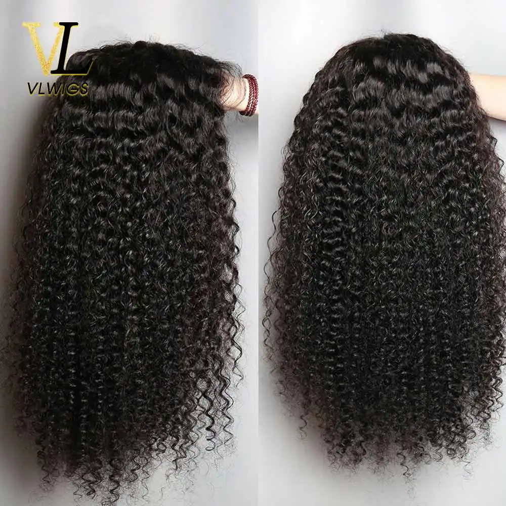 VLWIGS Glueless вьющиеся человеческие волосы парики предварительно отбеленные узлы бразильские 13x6 Кружева передние парики с детскими волосами предварительно выщипанные волосы RY06