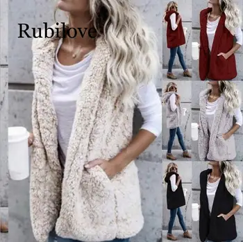 

Rubilove Pockets Cashmere Vest Winter Knitted Sweater Women Long Cardigan Women New Solid Color Sleeveless Hooded
