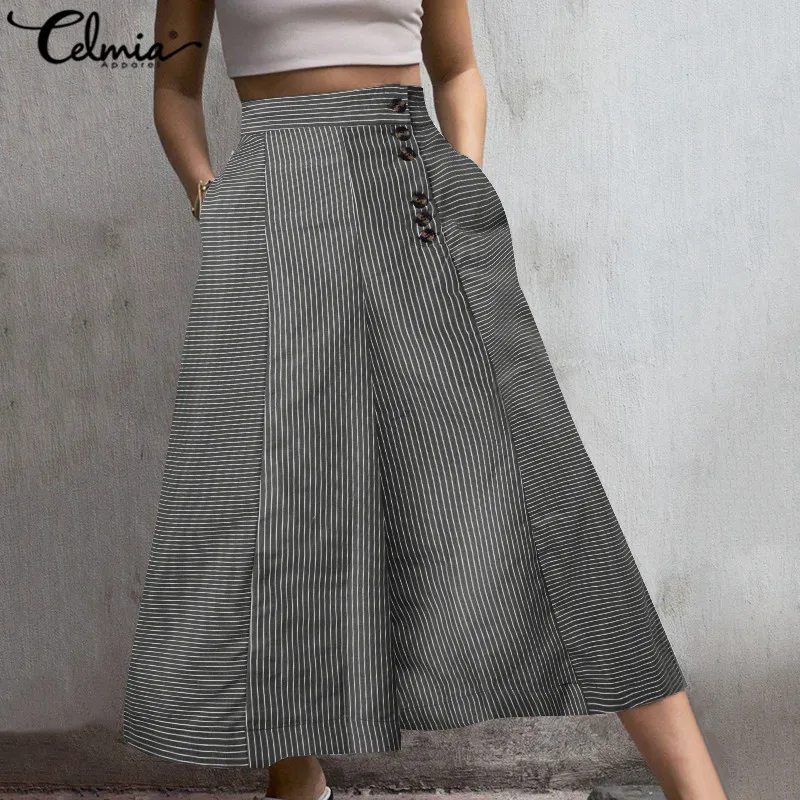 Casual Trousers Leg-Pants Palazzo Celmia Office Elegant Wide Plus-Size Pantalon Pockets