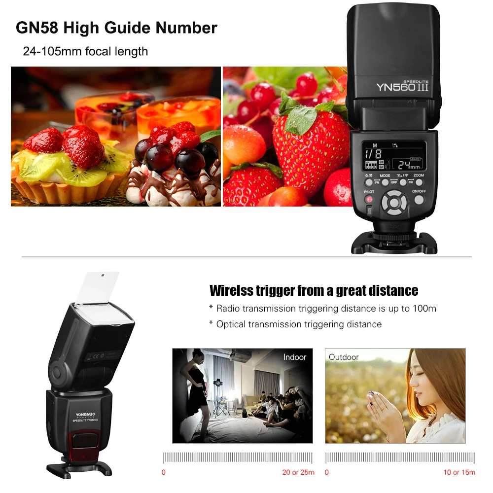 On Camera Flash Camera Flash YONGNUO YN560 III Universal 2.4G Wireless Speedlite Flash On-camera Speedlight GN58 High Speed Recycling for Canon Nikon DSLR