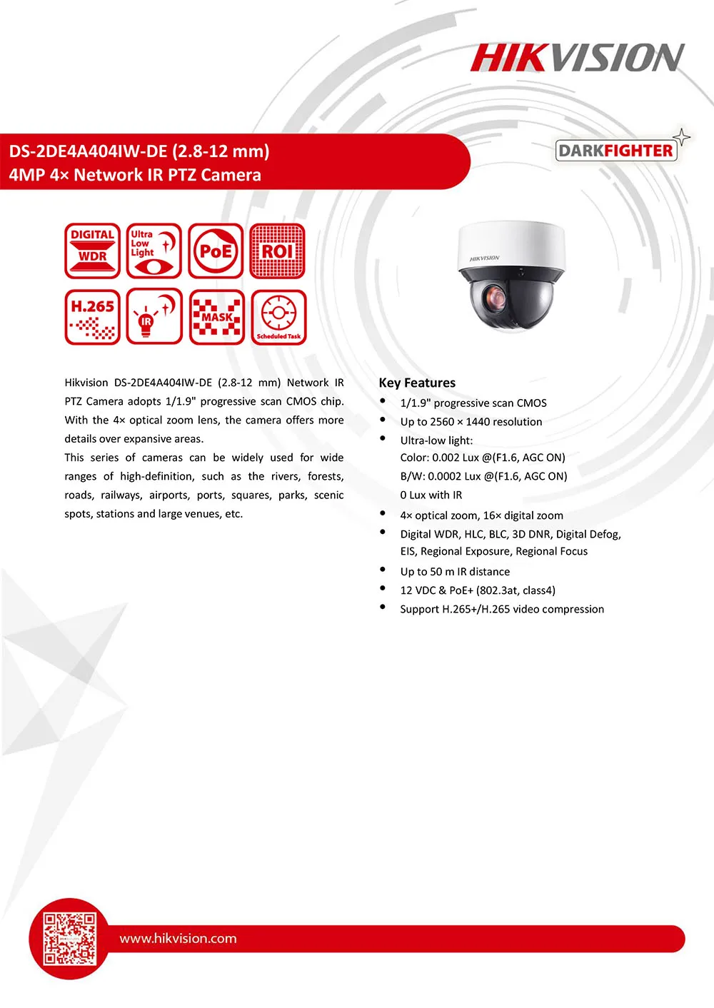 Hikvision темно-Fighter видео Камеры Скрытого видеонаблюдения DS-2DE4A404IW-DE 4MP 4X 2,8-12 мм Поворотная IP Камера H.265 + цифровой Defog