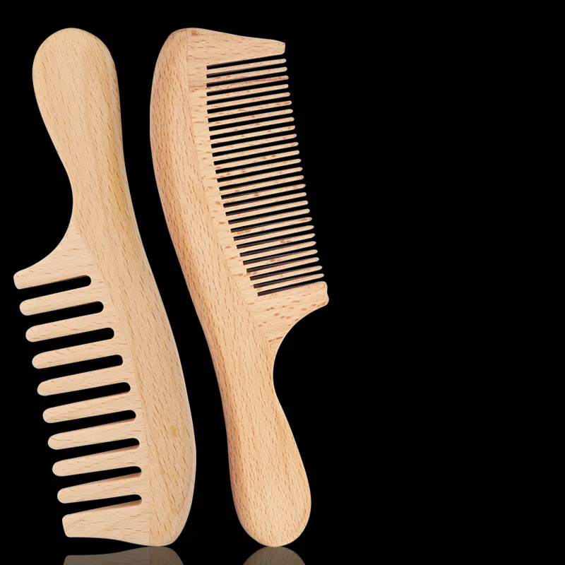 High Quality 100% Natural Anti-Static Handle Wooden Wide Tooth Comb Hair  Brush