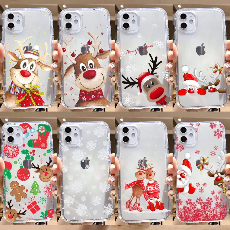 New Year Merry Christmas Elk Snowflake Phone Case For iPhone 12 Pro Max