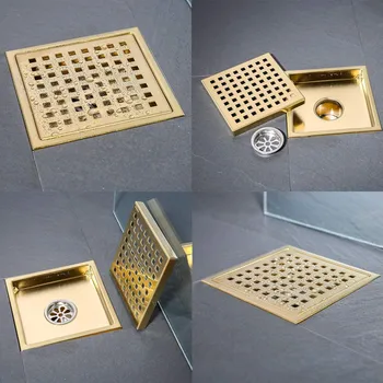 

Floor Drain with Tile Insert Grate Removable Brushed Gold Drain Cover Invisible Multipurpose Hair Trap Bathroom Shower Drain