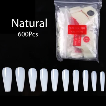 

600Pcs/bag Long Ballerina False Nail Art Tip White/Natural Coffin Acrylic