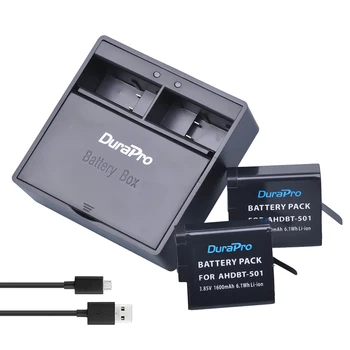 

2pc 1600mAH AHDBT-501 AHDBT 501 AHDBT501 Rechargeable Li-ion battery + Dual USB Charger box for Camera Gopro 5 Hero5 AHDBT 501