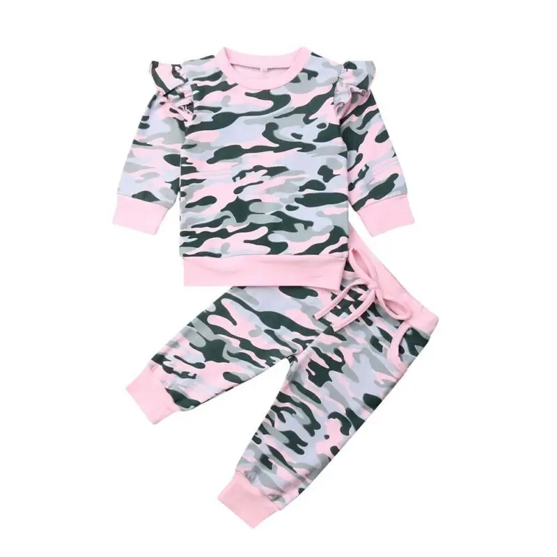 

0-3Y Toddler Baby Girl Clothes Sets Camouflage Print Pink Sweatshirt Tops Pants Infant Outfits Sets Tracksuit