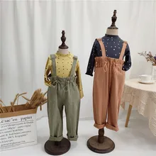 Г., корейский стиль, комбинезон с оборками для девочек осенние модные детские штаны от 2 до 7 лет