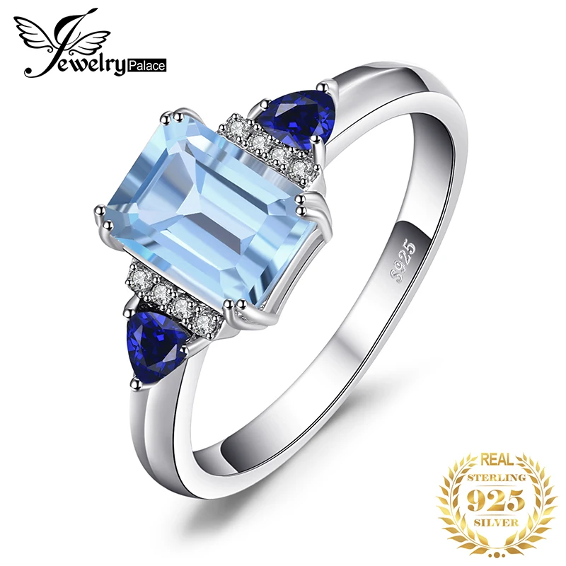 Jewelrypalace 1.5ct изумрудно-с натуральной голубой топаз создан сапфир себе кольцо для Для женщин 925 стерлингового серебра подарок