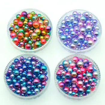 

20 Gram Assorted Sizes(3,4,5,6mm) Unicorn Mermaid Color Round Pearls Without Hole| Rainbow Gradient Unicorn Nail Art Pearls