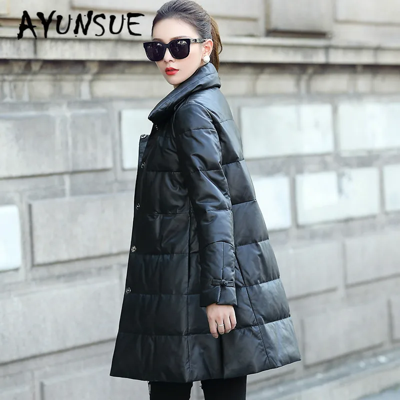 Куртка из натуральной кожи пальто овчины на белом утином пуху женская одежда 2020