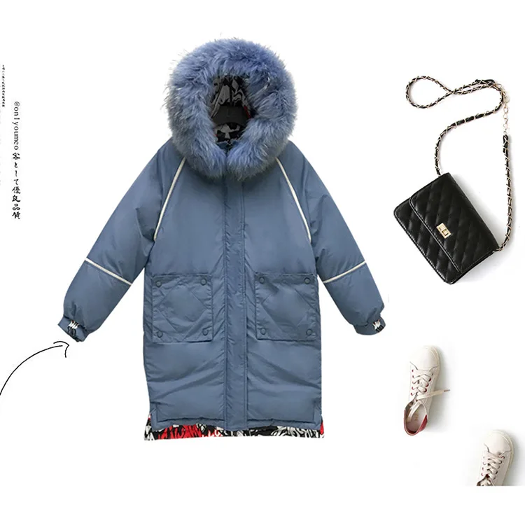 New Full Women Winter Jacket Hood Design Thick Coat Cotton Parka Style Jackets Fur Collar BLueY170016