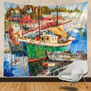 

Fishing boat oil painting Indian Mandala HippieTapestry Wall Hanging Bohemian Gypsy Psychedelic Tapiz Witchcraft Tapestry