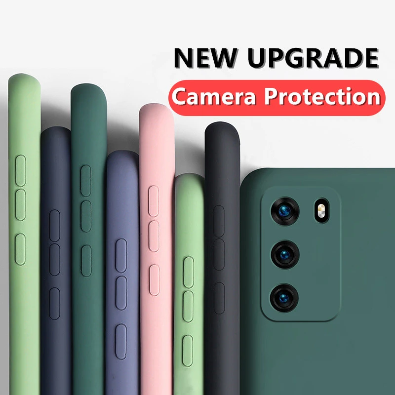 

Luxury Liquid Silicone Camera Protection Phone Case For Huawei P40 lite P40 P30 Pro Candy Color Soft Rubber Shockproof Cases